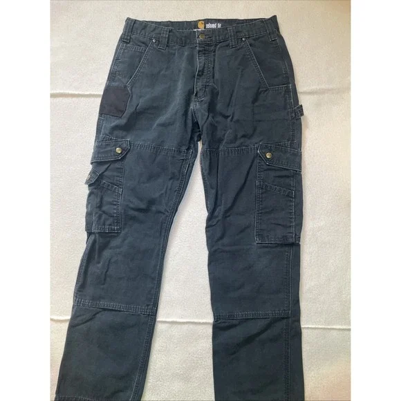 Carhartt Double Knee Cargo Pants Mens Size 34x32 Black Workwear Streetwear - Picture 1 of 8